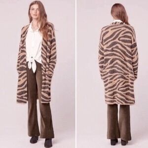 Band of Gypsies Zebra Print Fuzzy Longline Cardigan Sweater